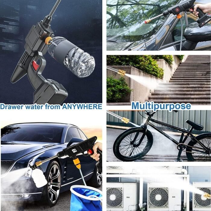 48V Cordless Gun For Car Wash with3 in 1 Nozzle,Hose,PipeBattery,Foam Can Pressure Washer - Image 3