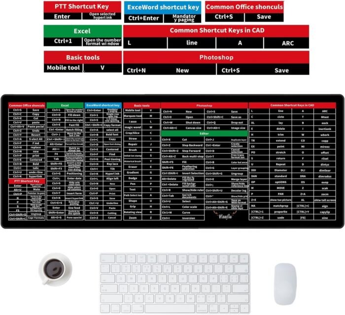 Anti-Slip Keyboard Pad with Office Excel Software Shortcuts Key Patterns, Clear Extended Large Cheat Sheet Mouse Pad, Large Rubber Base, Smooth Cloth Desk Mat (Keyboard Shortcut) - Image 6