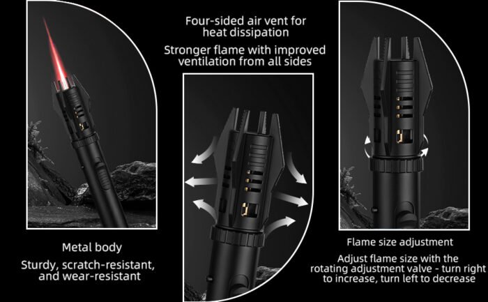 Torch Lighter, Bright Fire Lighter with Safety Lock and Adjustable Flame, Refillable Butane Gas Windproof Jet Flame Cool Lighters for Candles Campfires BBQ Baking, Camping, Gift. - Image 8